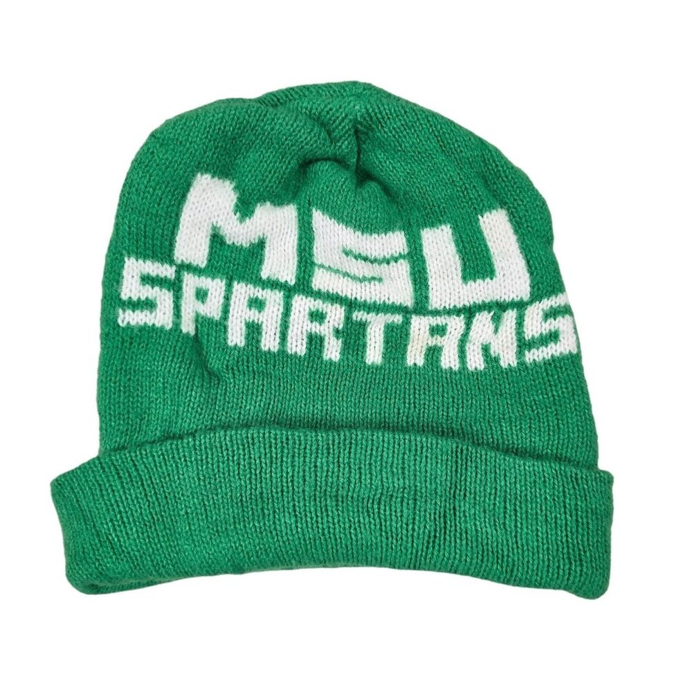 Vintage Ski Cap MSU Spartans Green Knit Hat Winter Cap Retro Michigan State